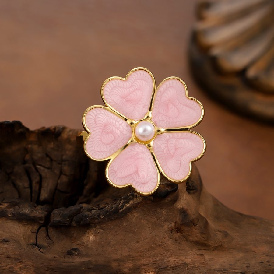 New Fashion Cherry Blossom Enamel Ring, Niche Design Adjustable Opening Ring