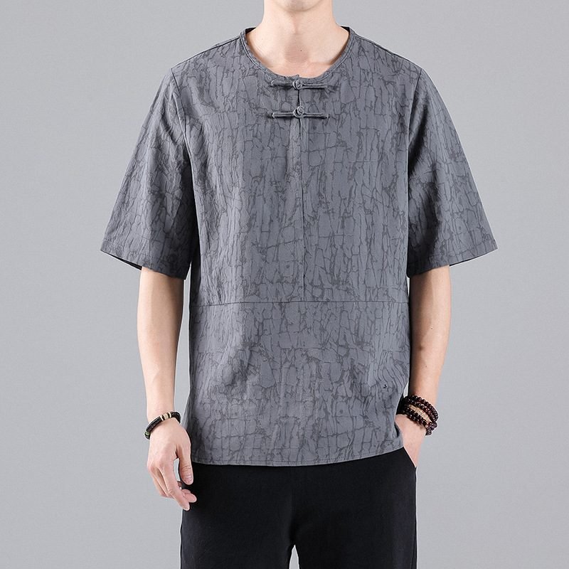 Round Neck Retro Jacquard Men's Short-sleeved T-shirt