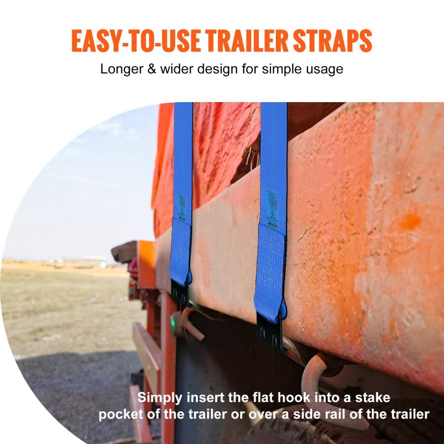 Winch Straps, 4 X 30 6000 Lbs Load Capacity, 18000 Lbs Breaking Strength, Truck Straps With Flat Hook, Flatbed Tie Downs Cargo Control For Trailers, Farms, Rescues, Tree Saver, Blue