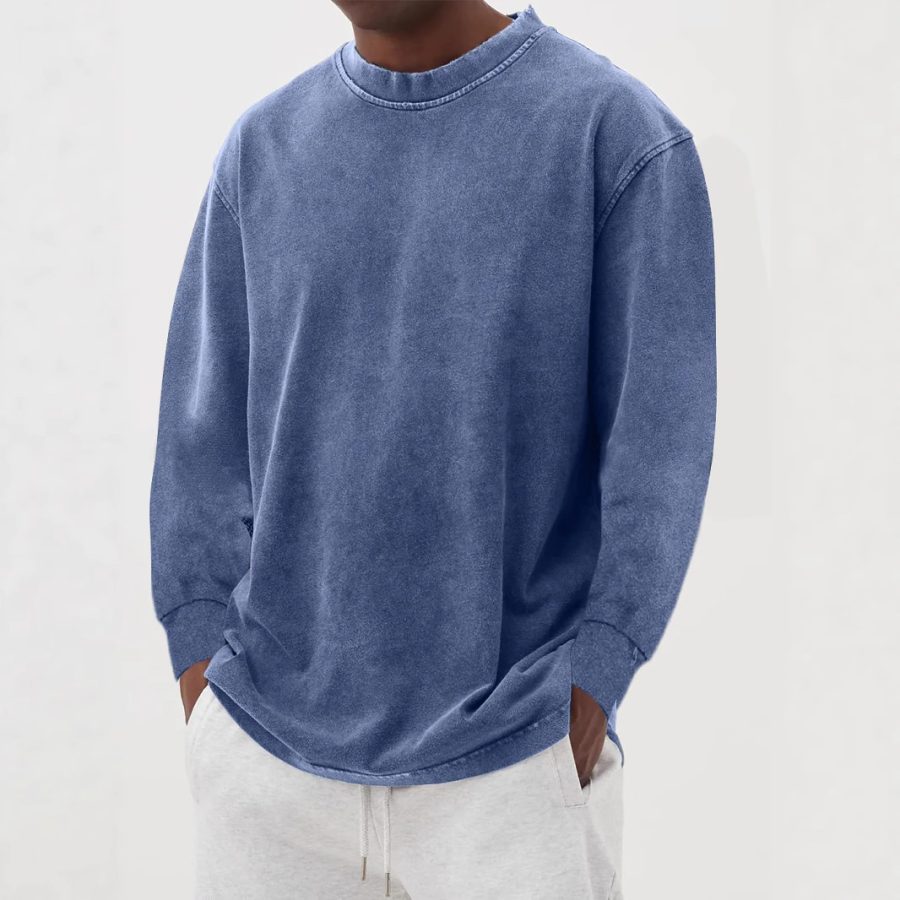 Washed Old Solid Color Men's Long-sleeved T-shirt