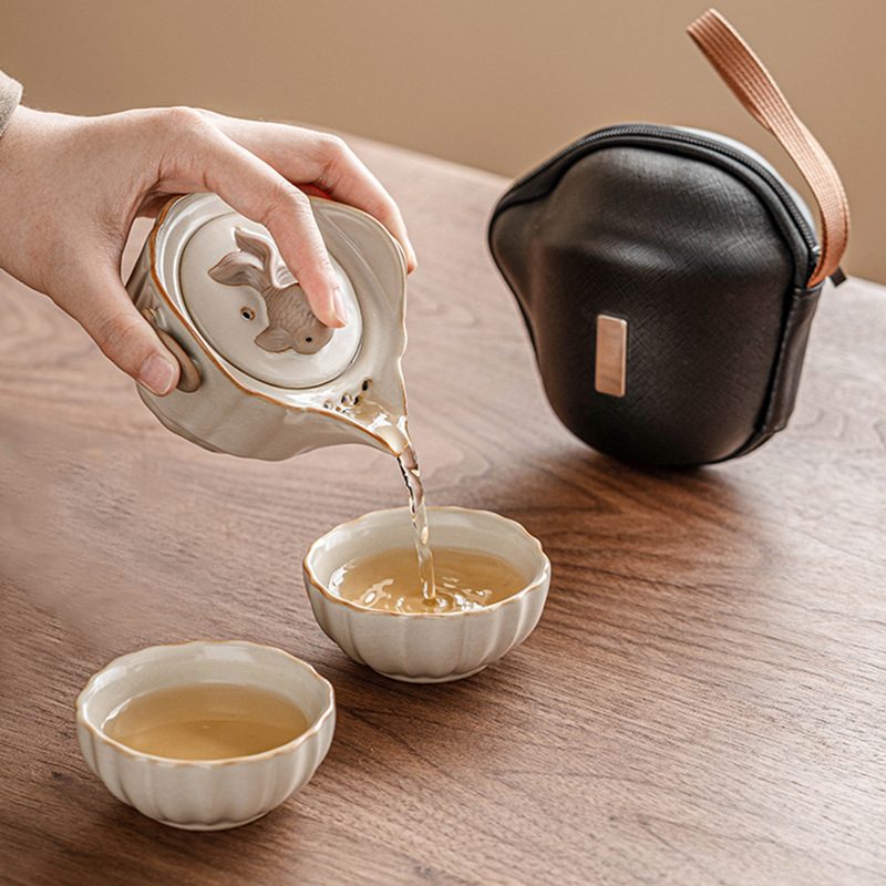 Outdoor Quick Cup One Pot Two Cups Porcelain Tea Brewing Equipment Suit