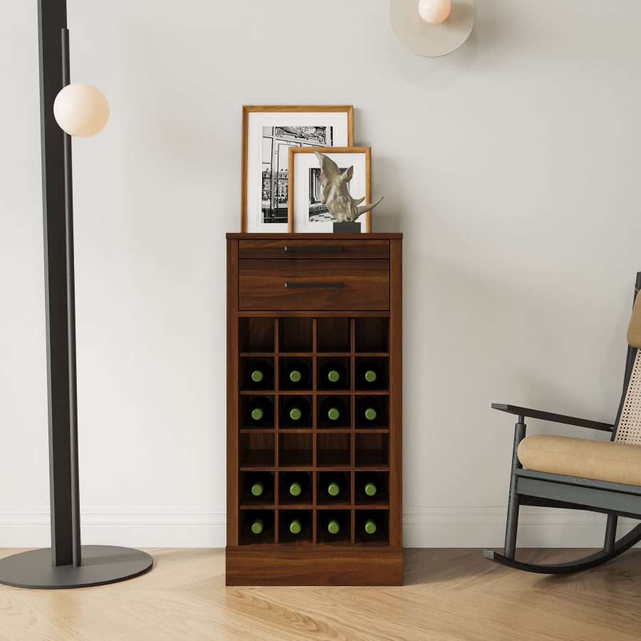 Brown Walnut Color Modular 24 Wine Bar Cabinet Buffet Cabinet
