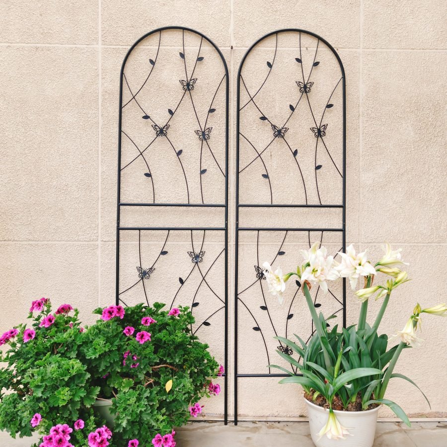 2 Pack Metal Garden Trellis 71  X 19.7  Rustproof Trellis For Climbing Plants Outdoor Flower Support Butterfly Deco Black