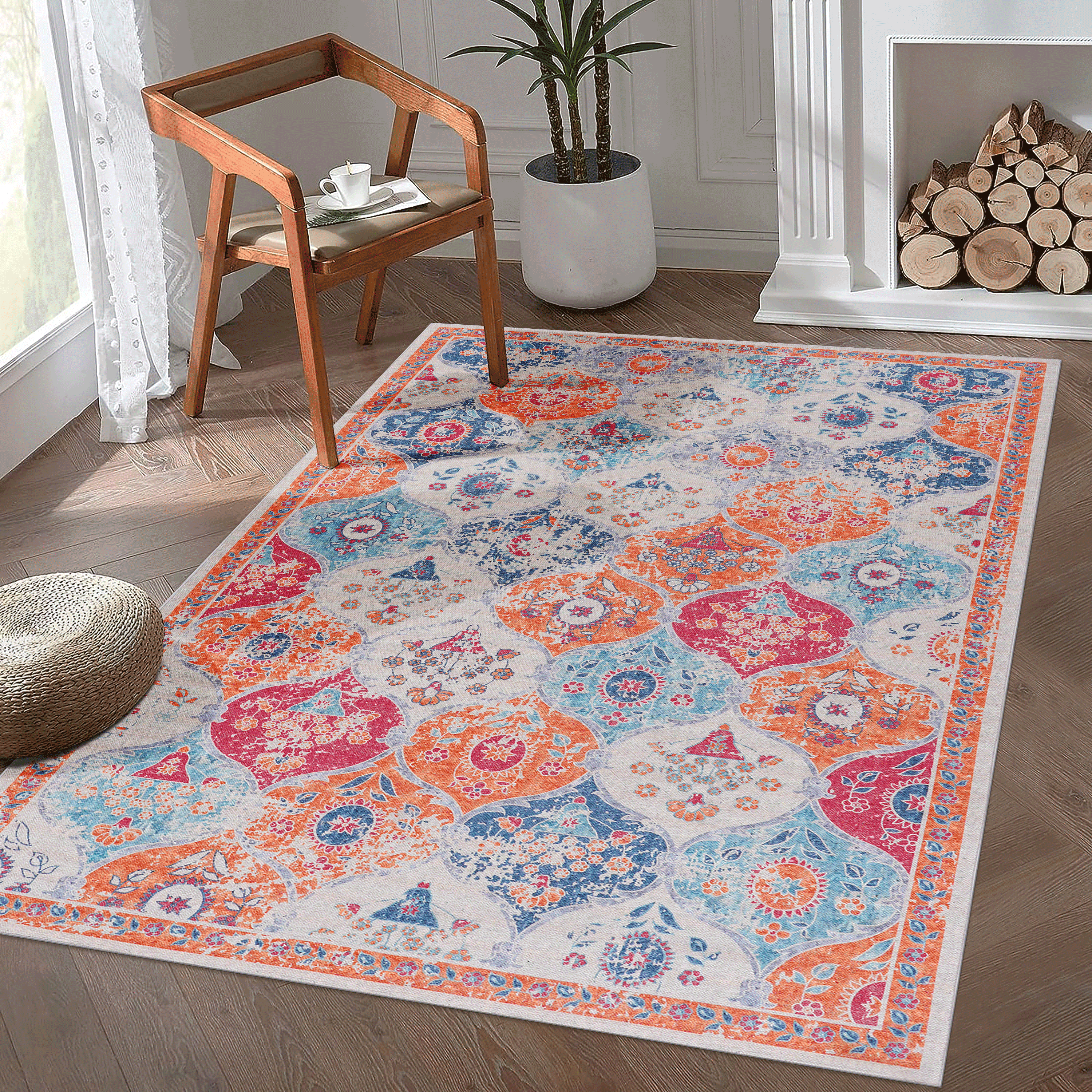 MAVAL Cream Washable Rug 9x12 Area Rug  Cream, 9'x12'
