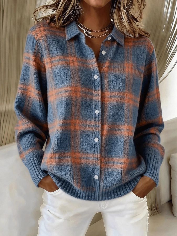 Lapel Solid Knit Cardigan For Women, European Style Casual Open Front Blouse, Christmas Autumn Winter Tops