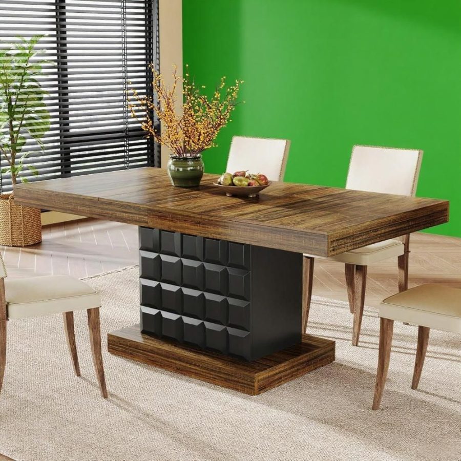 63'' Rectangular Wooden Dining Table Brown And Black For 4-6