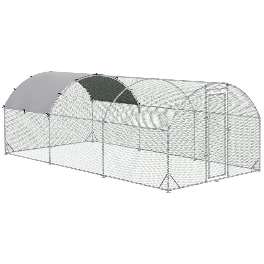PawHut Large Chicken Coop Metal Chicken Run With Waterproof And Anti-UV Cover, Dome Shaped Walk-in Fence Cage Hen House For Outdoor And Yard Farm Use, 1 Tube Diameter, 9.2X 18.7X 6.5