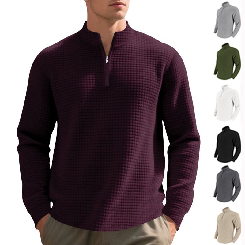 European And American Fashion Half Zipper Small Square Sweepshirt Men's Spring And Autumn Vertical Collar Half Zipper Sweepshirt Men's