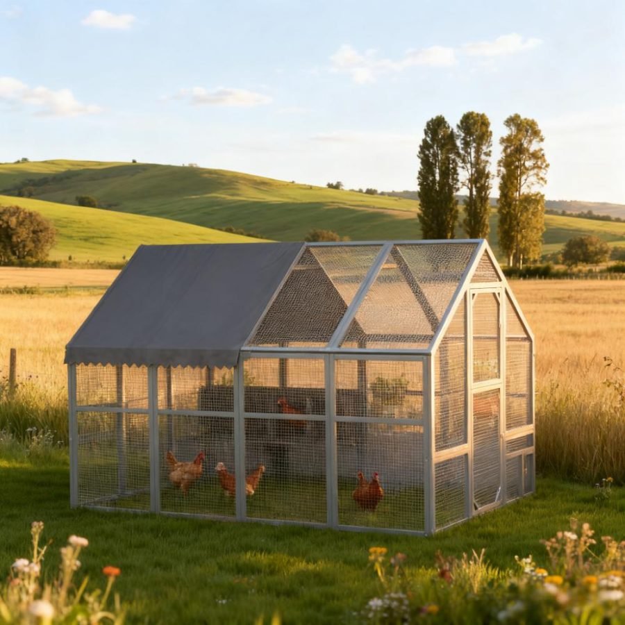 Gray  Large Chicken Coop For 8-12 Chickens With Water-Resistant And Anti-UV Cove ,Nesting Box