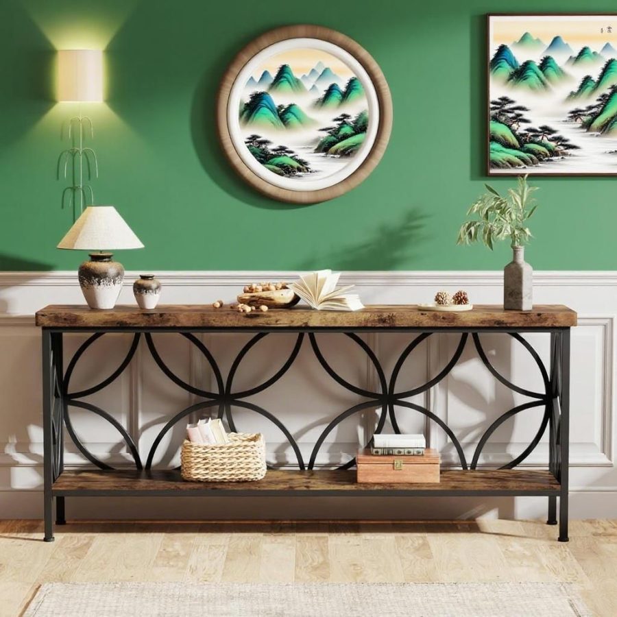 Sofa Table, Industrial Long Sofa Table Behind Couch, Entry Console Table With Storage For Entryway