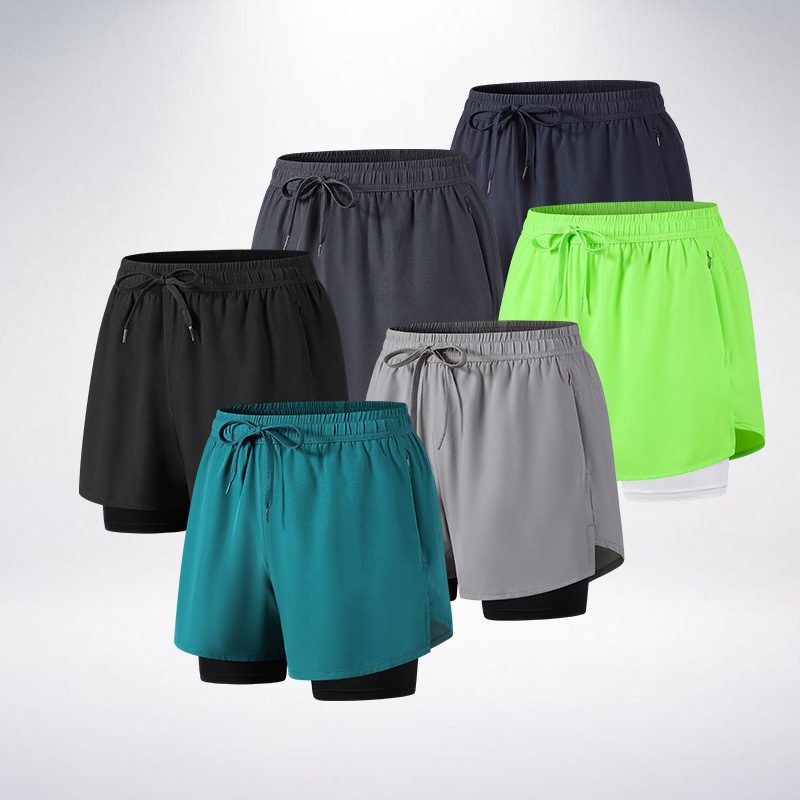 Ice Silk Sports Shorts For Men, American Style, Knee-Length, Double-Layered, Faux Two-Piece, Three-Quarter Length Shorts For Training, Running, Fitness, Straight-Leg, Ice-Feel