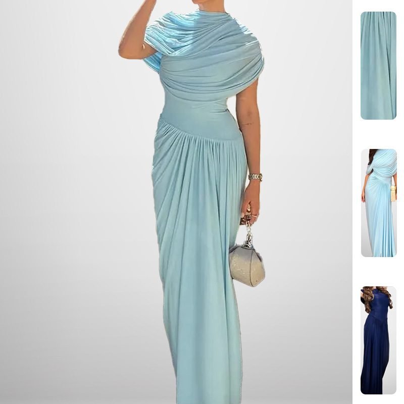 2026 New Summer Women's Clothing European And American Cross-Border Dress Elegant Waist-Cinching Slimming Pleated Long Dress