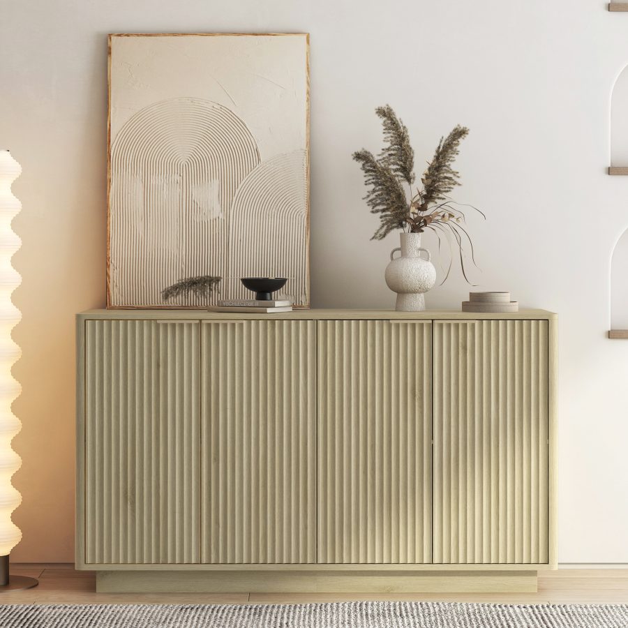 Wood Modern Buffet Cabinet With Storage, Fluted Sideboard Large Buffet With Adjustable Shelves, Credenza, Accent Cabinet Console Table
