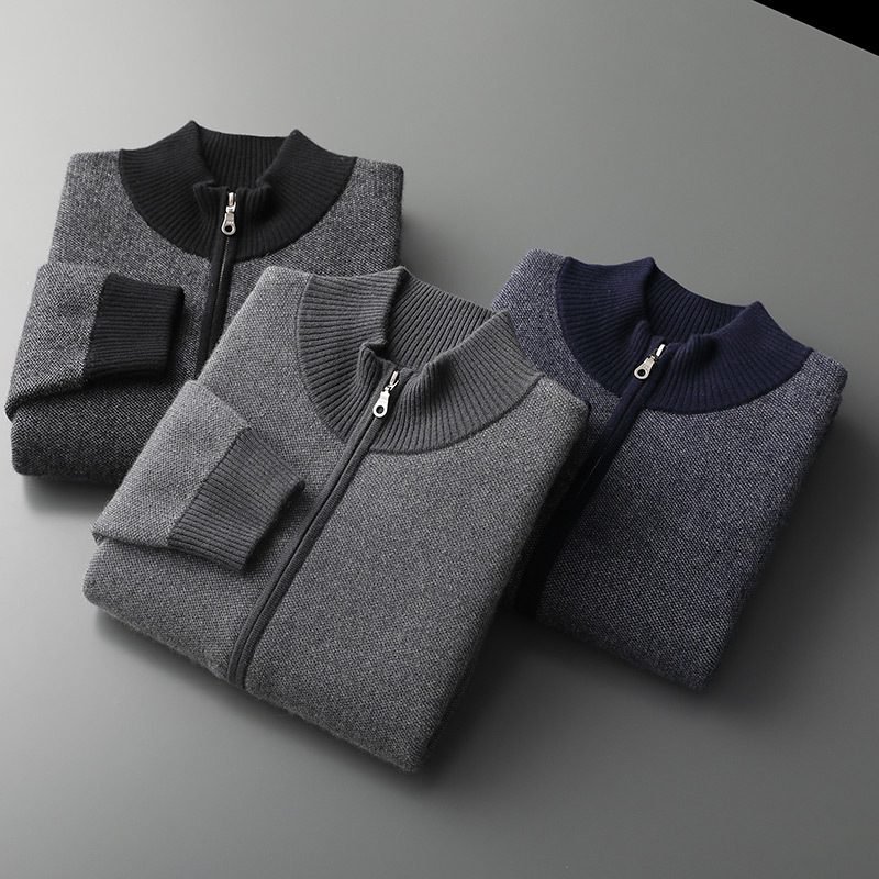 Cashmere Thickened Men's Half Turtleneck Zipper Knitted Cardigan