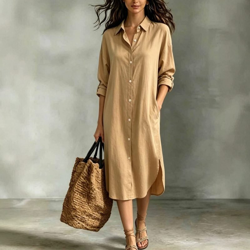 New Hot-Selling Loose Casual Vacation Cotton-Linen Pocket Shirt Dress For Women Summer Fashion On Cross-Border Independent Stores