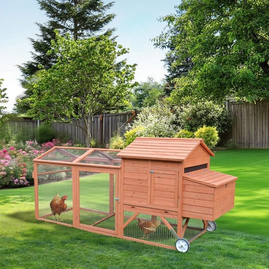 Chicken Coop Wooden Hen House Poultry Cage Pen Portable With Wheels And Nesting Box, Chicken Cage For Backyard Outdoor, Natural