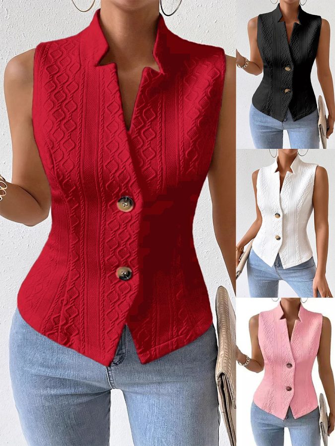 European And American Amazon Cross-Border Women's New Style Commuter V-Neck Buttoned Sleeveless Vest Jacket Top For Women