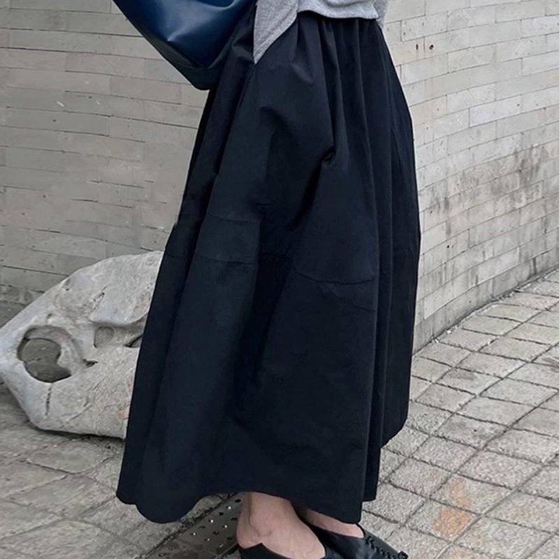 Black Bud Skirt Women's Elastic Waistband Slimming High Waist Mid-length