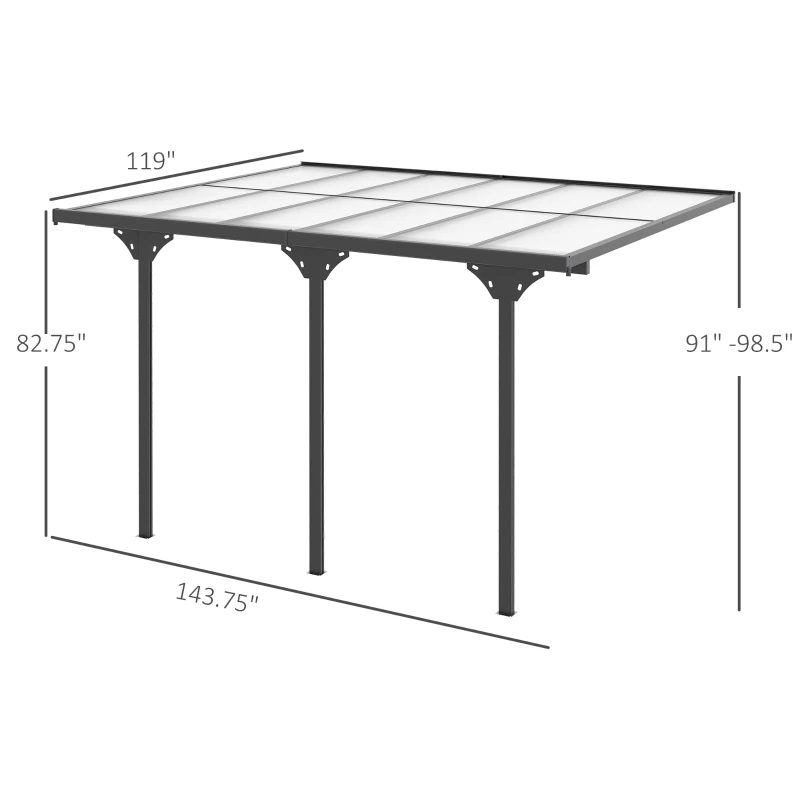 12' X 10' Outdoor Polycarbonate Pergola, Transparent UV Blocking Awning, Hardtop Deck Gazebo, Aluminum, GrayMultiple Packages
