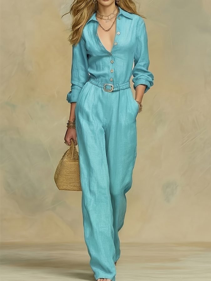 In-Stock European And American Cross-Border Foreign Trade Elegant New Autumn And Winter Solid Color Women's Fashion Casual Jumpsuit For Amazon