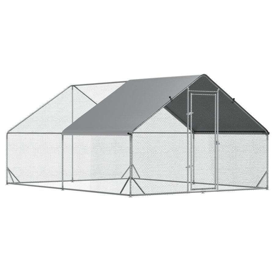PawHut Large Chicken Coop Metal Chicken Run With Waterproof And Anti-UV Cover, Spire Shaped Walk In Fence Cage Hen House For Outdoor And Yard Farm Use, 1 Tube Diameter, 9.8X 13.1 X 6.6