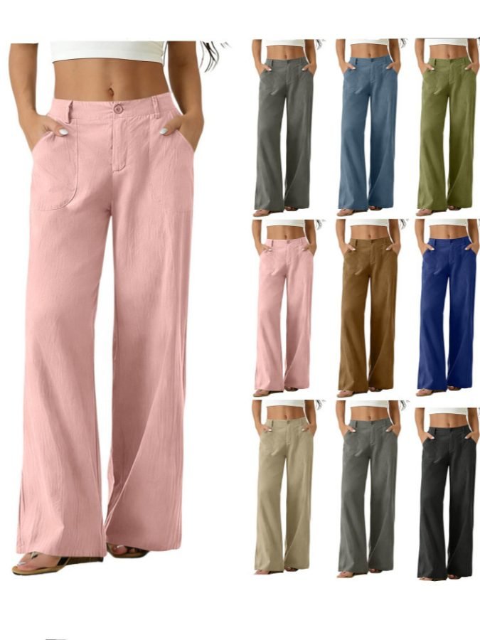 Women's European Style Solid Color Formal Dress Pants With Elastic Waistband And Pocket  One Button Long Pants