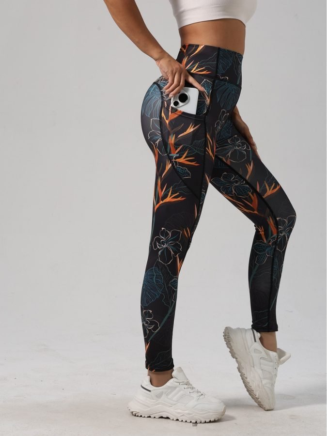European And American New Hot-Selling Cross-Border Pocket Yoga Pants Digital Printing Casual Sports Outdoor High-Waist Hip-Lifting Fitness Pants