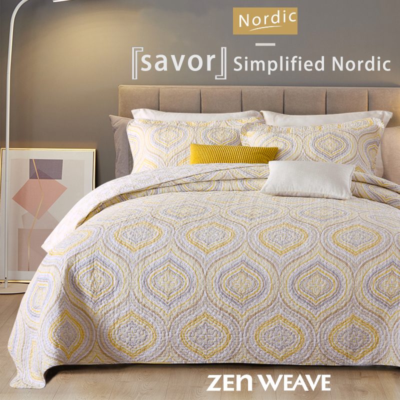 Cotton Reversible Quilt Bedspread Set Nordic Simplified Geometric Medallion Print All Season Lightweight Oversized Full Queen 90x98 & King 98x106 Wrinkle Resistant Minimalist Luxury Hotel