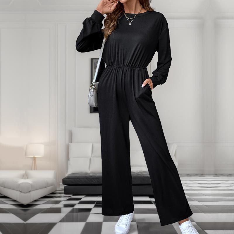 Casual Long Sleeve Solid Color Autumn Jumpsuit Women