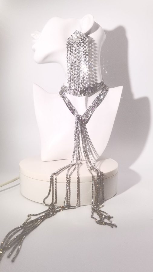 Sparkling Fringe Halter Necklace & Fringe Earring Set