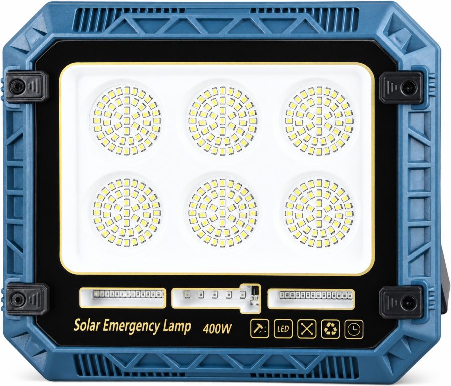 Solar Powered Rechargeable Battery Display 18650 W8115 3 12 5W LED Flood Light Remote Control