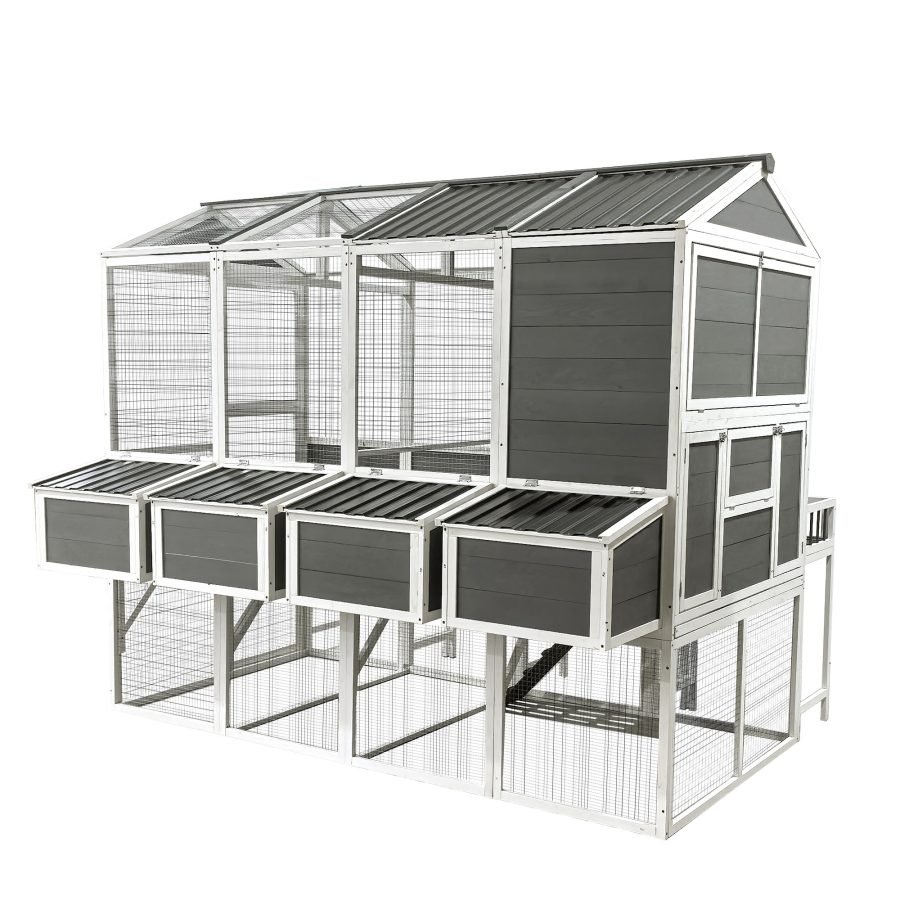 Chicken Coop With Chicken Run, Chicken Coops For 10 Chickens Outdoor With Nesting Boxes , Wooden Walk-in Chicken House With Pull Out Trays , Garden Backyard Cage 95X80X83