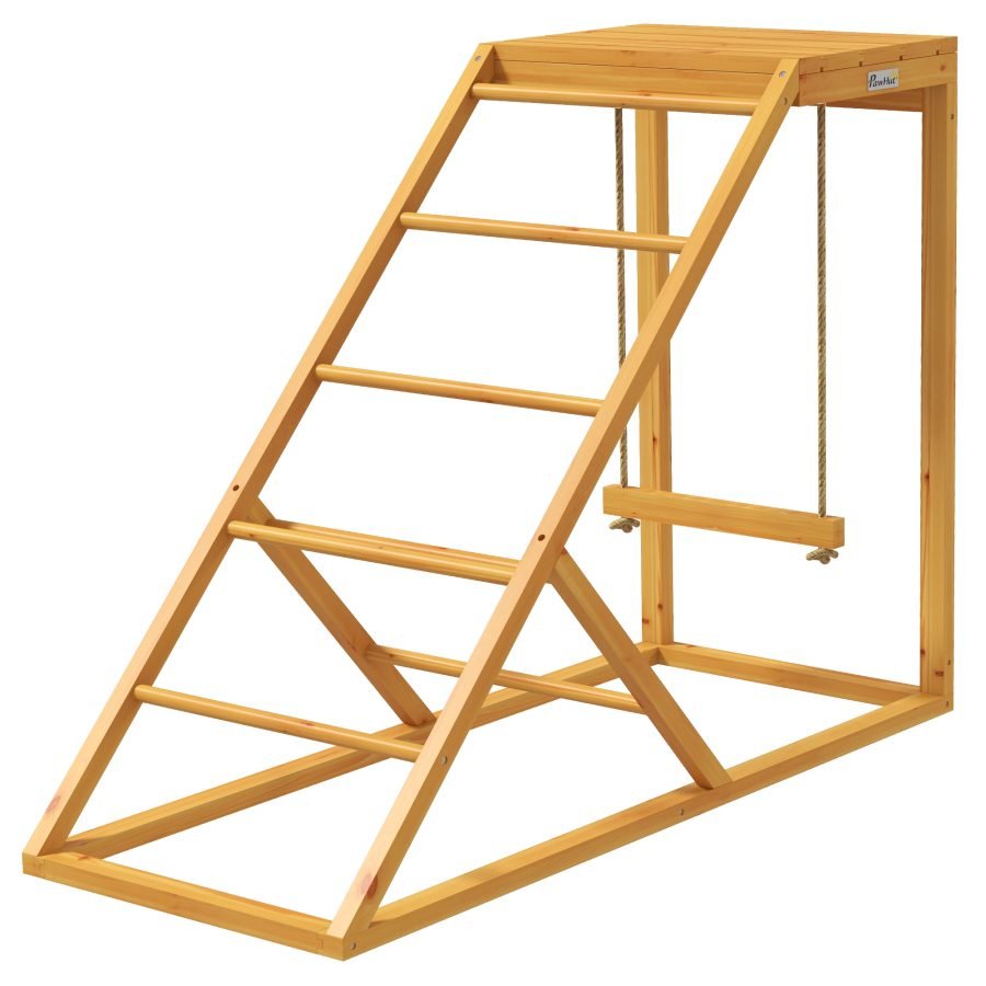 PawHut Chicken Activity Play For Healthy & Happy Animals, Swing Set With Chicken Perches & Hen Ladder, Chicken Coop Toy, Yellow