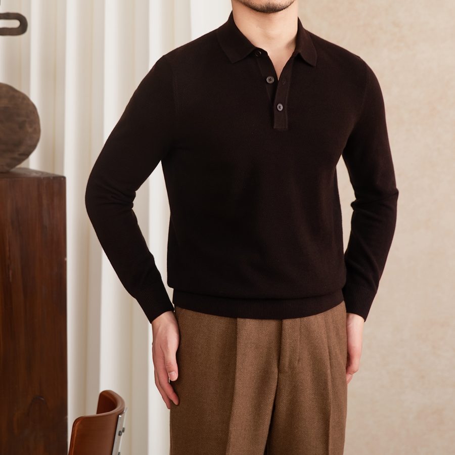 Slim-fit Cashmere Knitwear Lapel Long-sleeved T-shirt Casual Polo Shirt