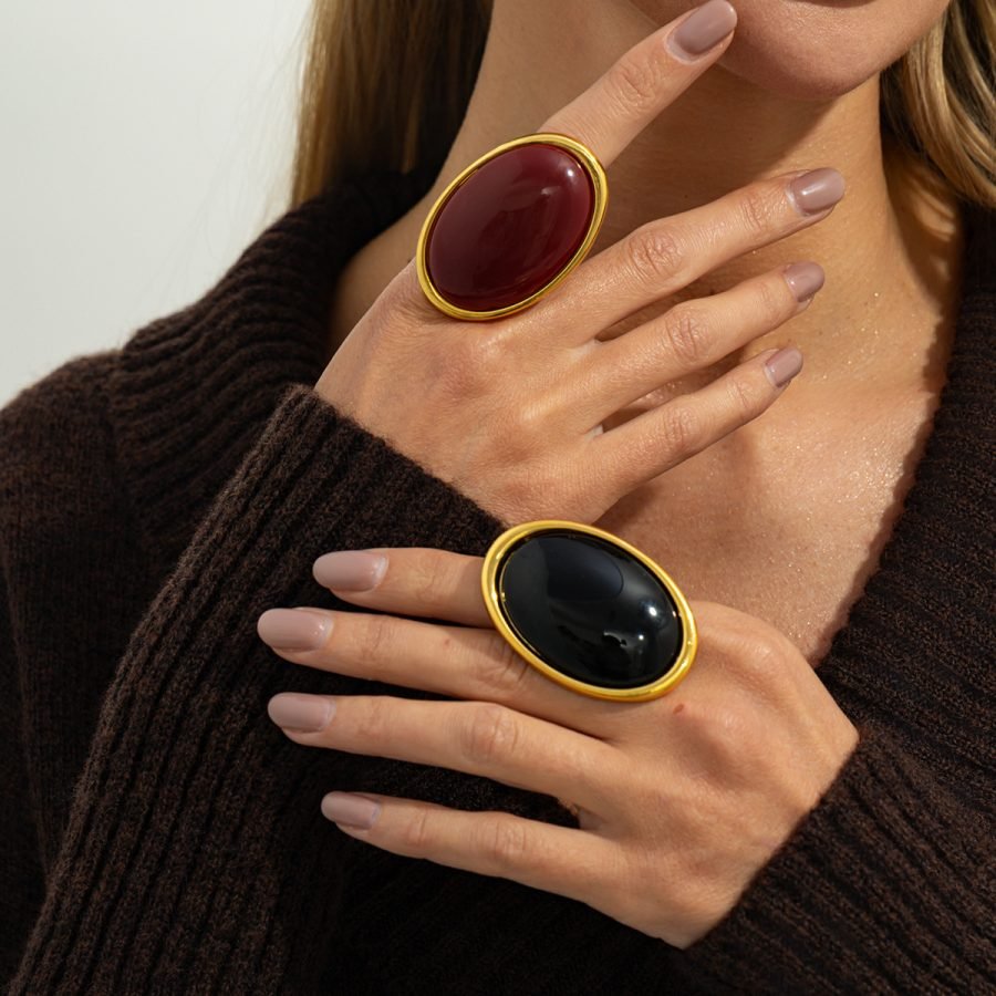 New Exaggerated Metal Vintage Inlaid Gem Ring, Personalized Sweet & Cool Premium Adjustable Open Ring