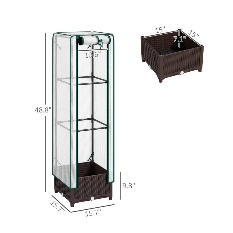 Garden Bed With Trellis, Outdoor Plant Box With PE Cover, Drainage Holes And Zipper Door