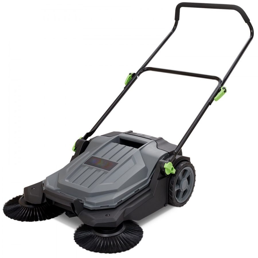 Walk-behind Hand Push Floor Sweeper, Sweeping Width Floor Sweeper Manual Non-Electric, 5-Gallon Waste Container, Angle & Height Adjustable Folding Handle For Walkway, Yard, Garage, Patio