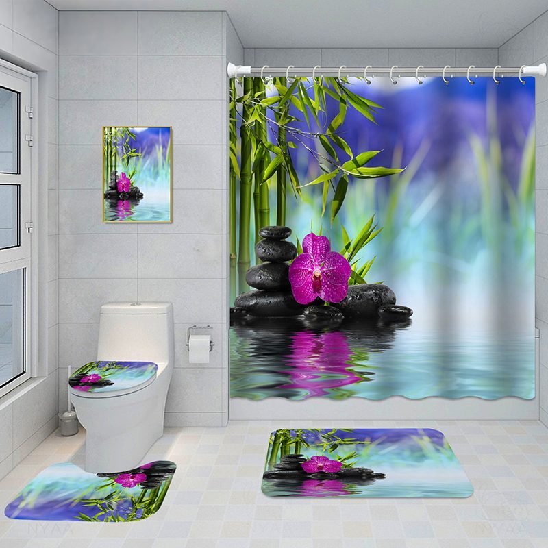 Bathroom Five-piece Set, Shower Curtain, Three-piece Mat Set, Aluminum Alloy Decorative Painting