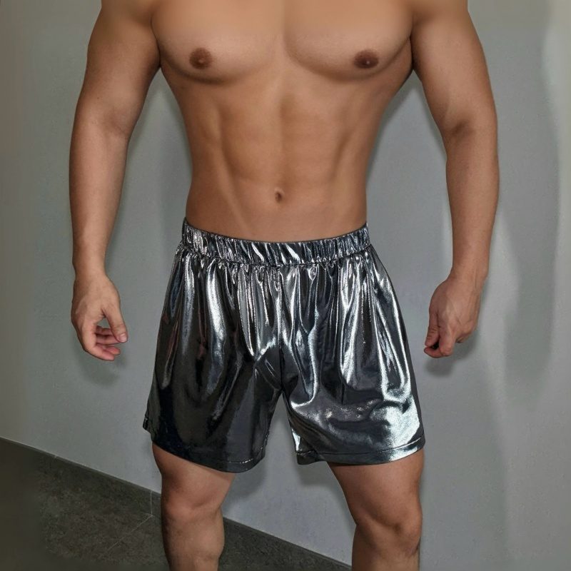 Liquid Soft  Leather Silver Shorts American Retro Sports Pants