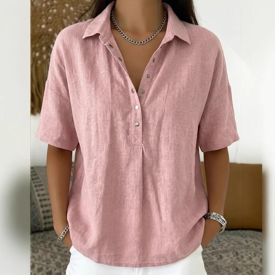 European And American Cross-Border Amazon 2026 Independent Site Summer New Women's Loose And Comfortable Short-Sleeve Turn-Down Collar Solid Color Shirt