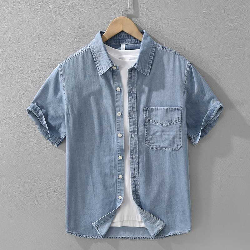 8269 Japanese-style Retro Denim Short Sleeve Shirt
