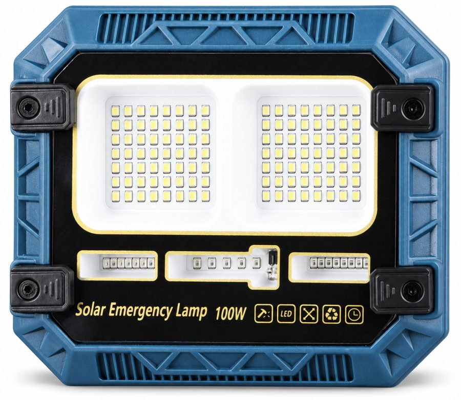 Solar Powered Rechargeable Battery Display 18650 W8113 1 Remote Control LED Flood Light Red Blue