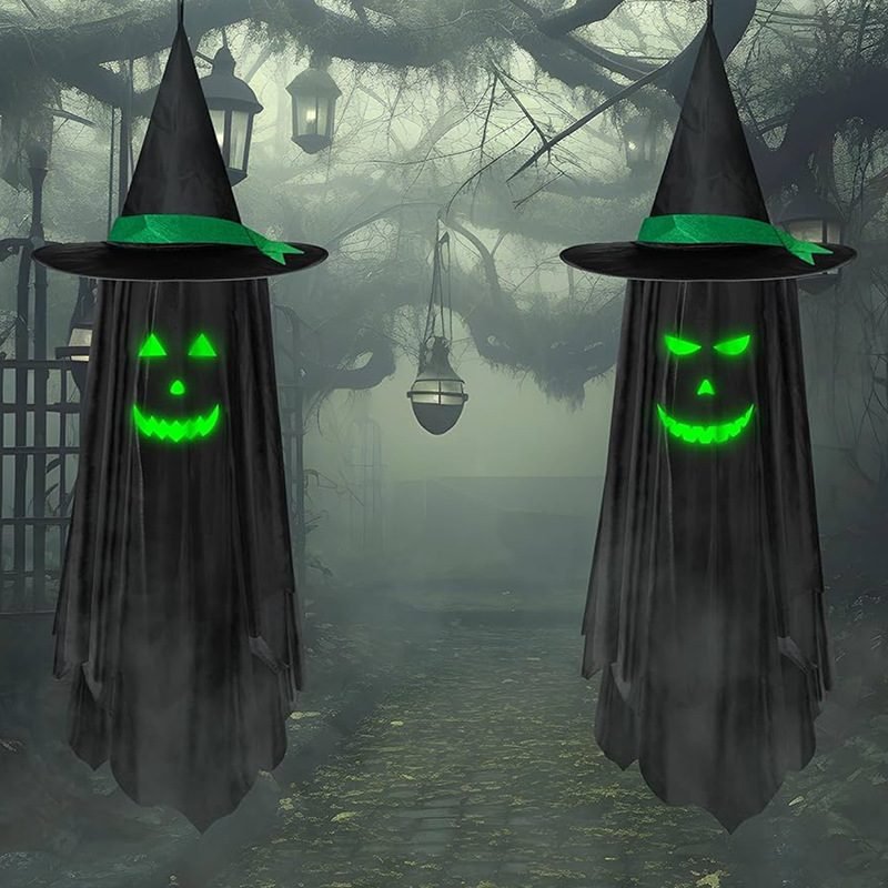 Halloween Ghost Festival Party Luminous Wizard Hat Ghost Pendant Outdoor Yard Ornament Scene Atmosphere Layout Door Hanging