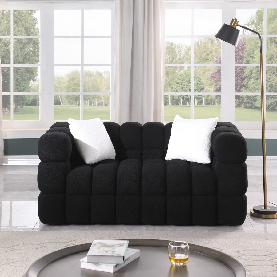 62.2length ,35.83inch Deepth ,human Body Structure For USA People, Marshmallow Sofa,boucle Sofa ,BLACK Color, 2 Seater