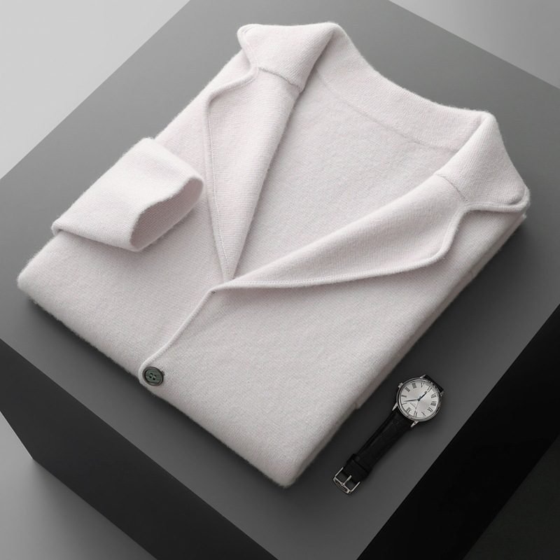 Lapel Cashmere Men's Air Layer Thickened Outer Wear Sweater Loose Casual Knitted Jacket