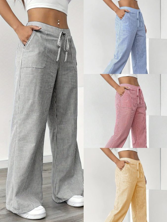 European And American Foreign Trade Trendy Brand Cross-Border 2026 New Striped Long Pants Casual Street Fashion Loose Wide-Leg Pants