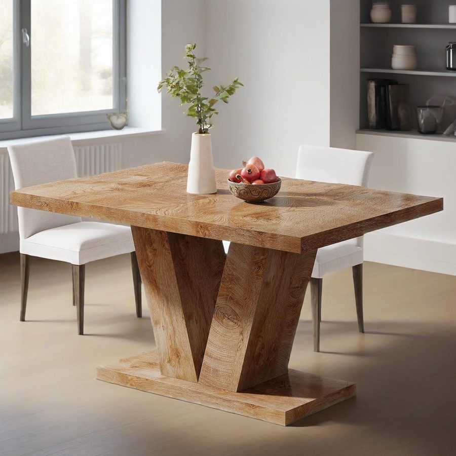 47-Inch Dining Table For 4, Walnut Brown Kitchen Dinner Table With Heavy Duty Pedestal, Farmhouse Wooden Eating Table