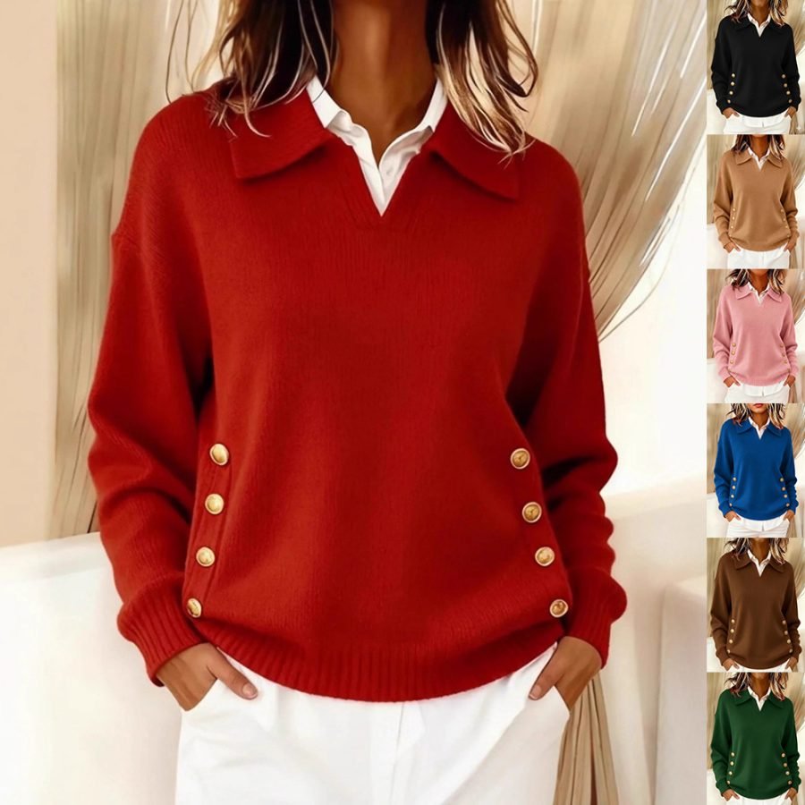 Turn-down Collar Sweater Button-down Collar Pullover Women's Long Sleeve Tops