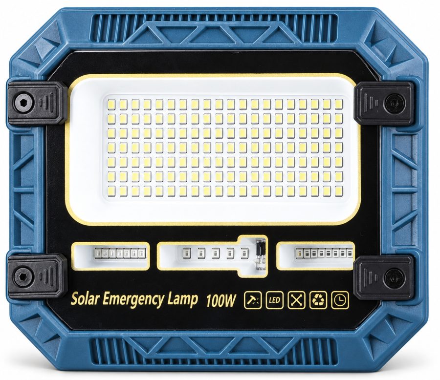 Solar Powered Rechargeable Battery Display 18650 W8114 1 Red Blue Warning LED Flood Light SMD