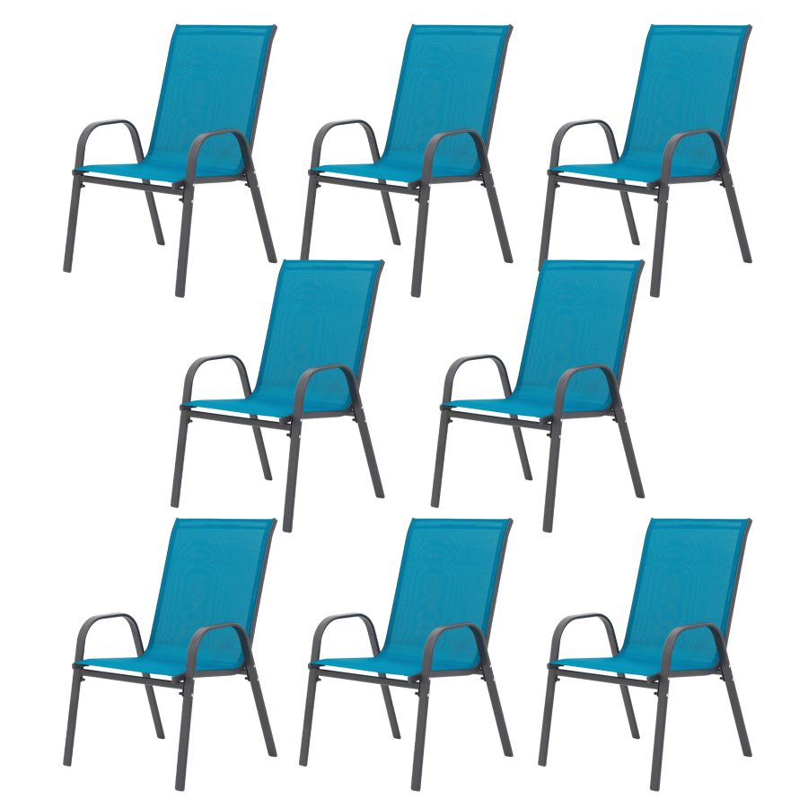 8 Piece Patio Chairs, Outdoor Camping Chairs With Breathable Textilene Fabric, Set Of 2 Garden Chairs With Armrest High Backrest For Garden Patio Pool Beach Yard Space Saving   Blue